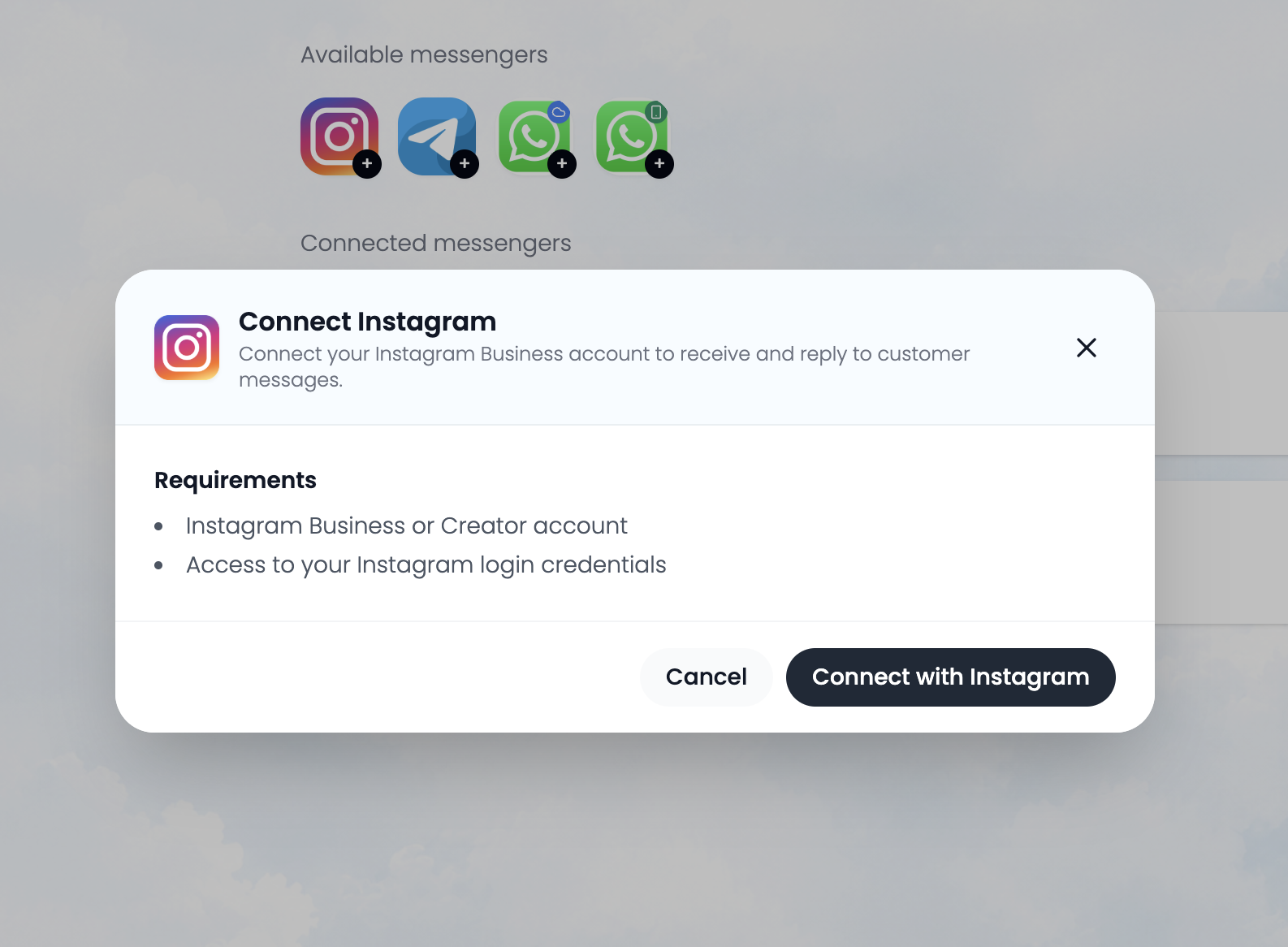 CRM integrations screen